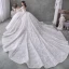Style Victorien Ivoire La Mariée Robe De Mariée 2020 Robe Boule Transparentes Encolure Dégagée Gonflée Manches Courtes Dos Nu Perlage Gland Glitter Tulle Cathedral Train Volants