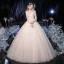 Vintage / Originale Champagne La Mariée Robe De Mariée 2020 Robe Boule Encolure Carrée Gonflée Manches Longues Dos Nu Appliques En Dentelle Paillettes Perlage Train De Balayage Volants