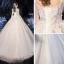 Vintage / Originale Champagne La Mariée Robe De Mariée 2020 Robe Boule Encolure Carrée Gonflée Manches Longues Dos Nu Appliques En Dentelle Paillettes Perlage Train De Balayage Volants
