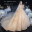 Style Victorien Champagne Transparentes Robe De Mariée 2020 Robe Boule Col Haut Gonflée Manches Longues Dos Nu Appliques Paillettes Perlage Glitter Tulle Cathedral Train