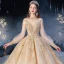 Style Victorien Champagne Transparentes Robe De Mariée 2020 Robe Boule Col Haut Gonflée Manches Longues Dos Nu Appliques Paillettes Perlage Glitter Tulle Cathedral Train