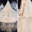 Style Victorien Champagne Transparentes Robe De Mariée 2020 Robe Boule Col Haut Gonflée Manches Longues Dos Nu Appliques Paillettes Perlage Glitter Tulle Cathedral Train