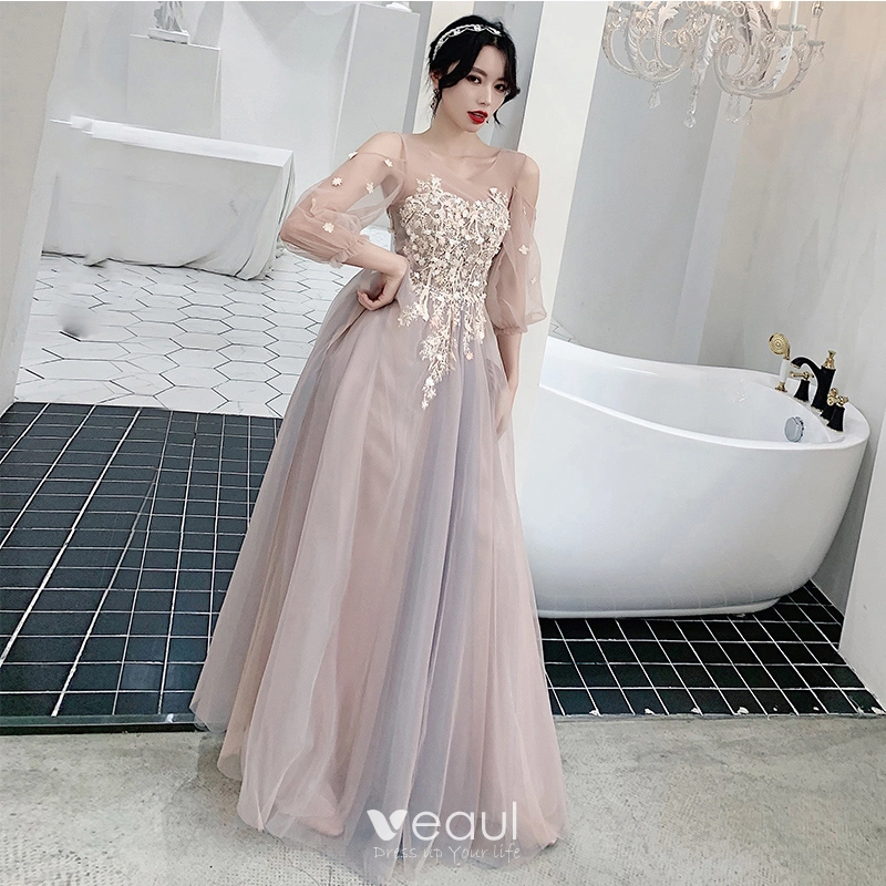 Elegant Blushing Pink See-through Bridesmaid Dresses 2020 A-Line ...