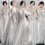 Affordable Grey Bridesmaid Dresses 2020 A-Line / Princess Backless Appliques Lace Sequins Floor-Length / Long Ruffle
