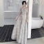 Affordable Grey Bridesmaid Dresses 2020 A-Line / Princess Backless Appliques Lace Sequins Floor-Length / Long Ruffle
