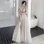 Affordable Grey Bridesmaid Dresses 2020 A-Line / Princess Backless Appliques Lace Sequins Floor-Length / Long Ruffle