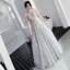 Affordable Grey Bridesmaid Dresses 2020 A-Line / Princess Backless Appliques Lace Sequins Floor-Length / Long Ruffle