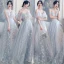 Affordable Grey Bridesmaid Dresses 2020 A-Line / Princess Short Sleeve Backless Appliques Lace Sequins Floor-Length / Long Ruffle