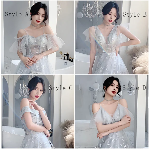 Affordable Grey Bridesmaid Dresses 2020 A-Line / Princess Short Sleeve Backless Appliques Lace Sequins Floor-Length / Long Ruffle