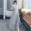 Affordable Grey Bridesmaid Dresses 2020 A-Line / Princess Short Sleeve Backless Appliques Lace Sequins Floor-Length / Long Ruffle