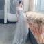 Affordable Grey Bridesmaid Dresses 2020 A-Line / Princess Short Sleeve Backless Appliques Lace Sequins Floor-Length / Long Ruffle