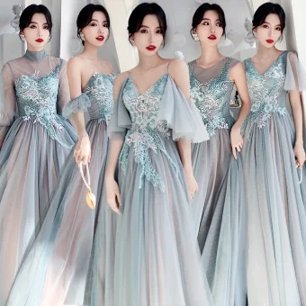 Affordable Mint Green Bridesmaid Dresses 2020 A Line Princess Backless Appliques Lace Beading Floor Length Long Ruffle