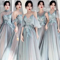 Asequible Verde Lima Vestidos De Damas De Honor 2020 A-Line / Princess Sin Espalda Apliques Con Encaje Rebordear Largos Ruffle