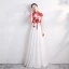 Chinesischer Stil Rot Weiß Chiffon Cheongsam 2020 A Linie Stehkragen Ärmel Applikationen Stickerei Lange Festliche Kleider