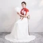 Chinesischer Stil Rot Weiß Chiffon Cheongsam 2020 A Linie Stehkragen Ärmel Applikationen Stickerei Lange Festliche Kleider