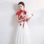 Chinesischer Stil Rot Weiß Chiffon Cheongsam 2020 A Linie Stehkragen Ärmel Applikationen Stickerei Lange Festliche Kleider