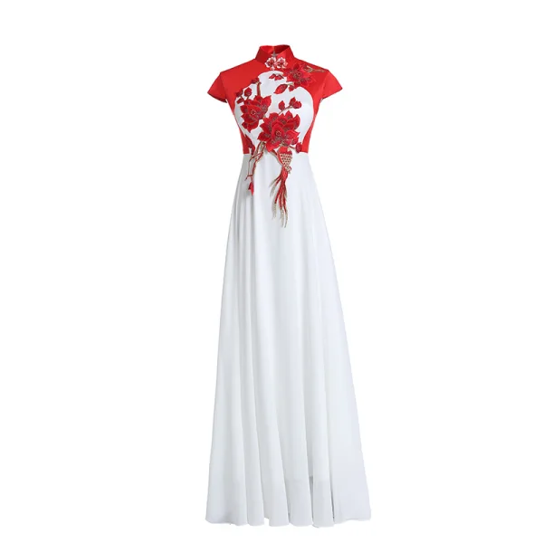 traditional chinese formal dress Sleeveless Qipao, satin Modern Cheongsam, long Qipao, daily Cheongsam XL / Pink-green