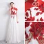 Chinesischer Stil Rot Weiß Chiffon Cheongsam 2020 A Linie Stehkragen Ärmel Applikationen Stickerei Lange Festliche Kleider