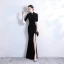 Chinese style Black Velour Winter Cheongsam / Qipao 2020 Trumpet / Mermaid High Neck 3/4 Sleeve Bell sleeves Rhinestone Flower Split Front Floor-Length / Long Formal Dresses
