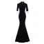 Chinese style Black Velour Winter Cheongsam / Qipao 2020 Trumpet / Mermaid High Neck 3/4 Sleeve Bell sleeves Rhinestone Flower Split Front Floor-Length / Long Formal Dresses