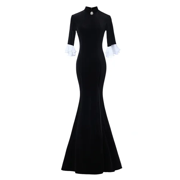 【COSYHARU】Teprin Velvet Standard Long Sleeve Zelter Asymmetric Floral Gown - PLUS SIZE | Tadashi Shoji