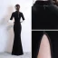 Chinese style Black Velour Winter Cheongsam / Qipao 2020 Trumpet / Mermaid High Neck 3/4 Sleeve Bell sleeves Rhinestone Flower Split Front Floor-Length / Long Formal Dresses