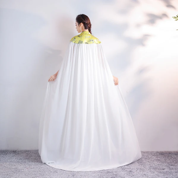 Chinese style White Satin Cheongsam / Qipao With Shawl 2020 Sheath / Fit High Neck Sleeveless Beading Tassel Embroidered Flower Floor-Length / Long Formal Dresses