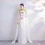 Chinese style White Satin Cheongsam / Qipao With Shawl 2020 Sheath / Fit High Neck Sleeveless Beading Tassel Embroidered Flower Floor-Length / Long Formal Dresses