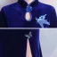 Chinese style Royal Blue Velour Cheongsam / Qipao With Shawl 2020 Trumpet / Mermaid High Neck Short Sleeve Appliques Embroidered Beading Split Front Floor-Length / Long Formal Dresses