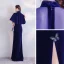 Chinese style Royal Blue Velour Cheongsam / Qipao With Shawl 2020 Trumpet / Mermaid High Neck Short Sleeve Appliques Embroidered Beading Split Front Floor-Length / Long Formal Dresses