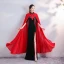 Chinese style Black Velour Cheongsam / Qipao With Shawl 2020 Trumpet / Mermaid High Neck 1/2 Sleeves Embroidered Flower Rhinestone Split Front Floor-Length / Long Formal Dresses