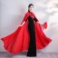 Chinese style Black Velour Cheongsam / Qipao With Shawl 2020 Trumpet / Mermaid High Neck 1/2 Sleeves Embroidered Flower Rhinestone Split Front Floor-Length / Long Formal Dresses
