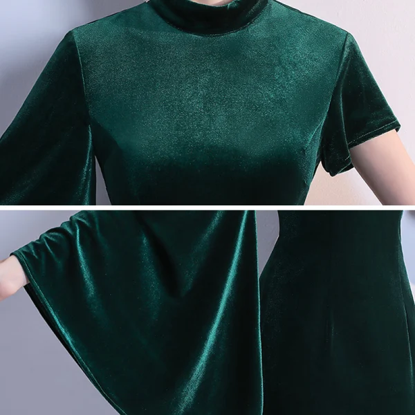 Schlicht Dunkelgrün Velour Cheongsam 2020 Meerjungfrau Stehkragen Lange Ärmel Gespaltete Front Lange Festliche Kleider