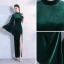 Schlicht Dunkelgrün Velour Cheongsam 2020 Meerjungfrau Stehkragen Lange Ärmel Gespaltete Front Lange Festliche Kleider