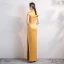 Chinese style Yellow Satin Cheongsam / Qipao 2020 Trumpet / Mermaid High Neck Short Sleeve Appliques Embroidered Split Front Floor-Length / Long Formal Dresses