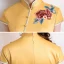 Chinese style Yellow Satin Cheongsam / Qipao 2020 Trumpet / Mermaid High Neck Short Sleeve Appliques Embroidered Split Front Floor-Length / Long Formal Dresses