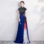 Fashion Royal Blue Cheongsam / Qipao 2020 A-Line / Princess High Neck Short Sleeve Embroidered Flower Floor-Length / Long Formal Dresses