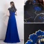 Fashion Royal Blue Cheongsam / Qipao 2020 A-Line / Princess High Neck Short Sleeve Embroidered Flower Floor-Length / Long Formal Dresses