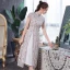 Style Chinois Beige Cheongsam 2020 Gaine / Ajustement Col Haut Manches Courtes Impression Fleur Thé Longueur Robe De Ceremonie