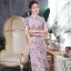 Chinese style Grape Cheongsam / Qipao 2020 High Neck Short Sleeve Printing Flower Polyester Tea-length Formal Dresses