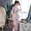 Chinese style Grape Cheongsam / Qipao 2020 High Neck Short Sleeve Printing Flower Polyester Tea-length Formal Dresses