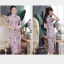 Chinese style Grape Cheongsam / Qipao 2020 High Neck Short Sleeve Printing Flower Polyester Tea-length Formal Dresses