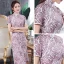 Chinese style Grape Cheongsam / Qipao 2020 High Neck Short Sleeve Printing Flower Polyester Tea-length Formal Dresses