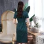 High-end Dark Green Jacquard Cheongsam / Qipao 2020 Sheath / Fit High Neck Short Sleeve Knee-Length Formal Dresses
