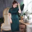 High-end Dark Green Jacquard Cheongsam / Qipao 2020 Sheath / Fit High Neck Short Sleeve Knee-Length Formal Dresses