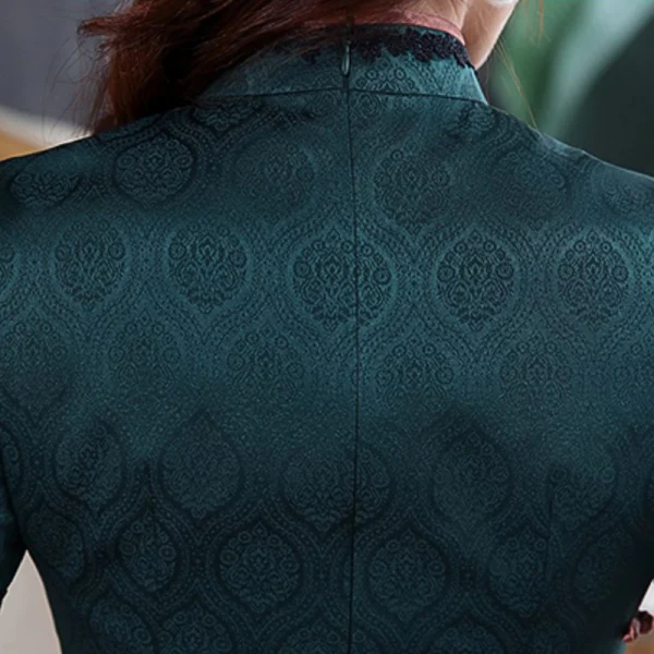 High-end Dark Green Jacquard Cheongsam / Qipao 2020 Sheath / Fit High Neck Short Sleeve Knee-Length Formal Dresses