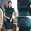 High-end Dark Green Jacquard Cheongsam / Qipao 2020 Sheath / Fit High Neck Short Sleeve Knee-Length Formal Dresses