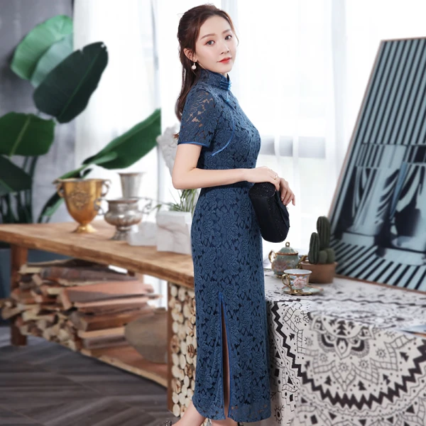 formal red backless dress Navy Blue Black Lace Modern Qipao / Cheongsam Prom Dress main image 0
