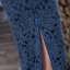 Chinese style Navy Blue Lace Cheongsam / Qipao 2020 High Neck Short Sleeve Tea-length Formal Dresses