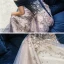 Schöne Marineblau Abendkleider 2020 A Linie Off Shoulder Kurze Ärmel Applikationen Pailletten Perlenstickerei Lange Rüschen Rückenfreies Festliche Kleider